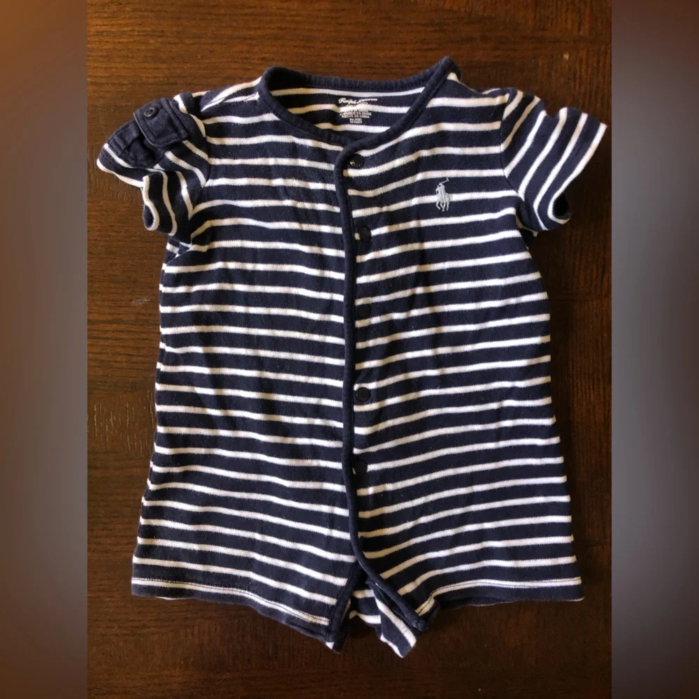 Ralph Lauren Classic Short Sleeve Navy & White Stripes Shorts Romper 6 Mo